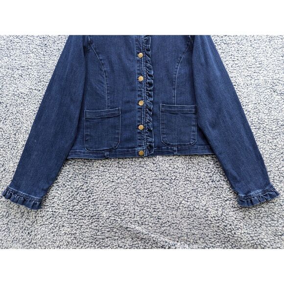 Draper James Denim Jacket Size XXL Button Up Ruffle Preppy Coquette Casual Blue - Picture 4 of 11